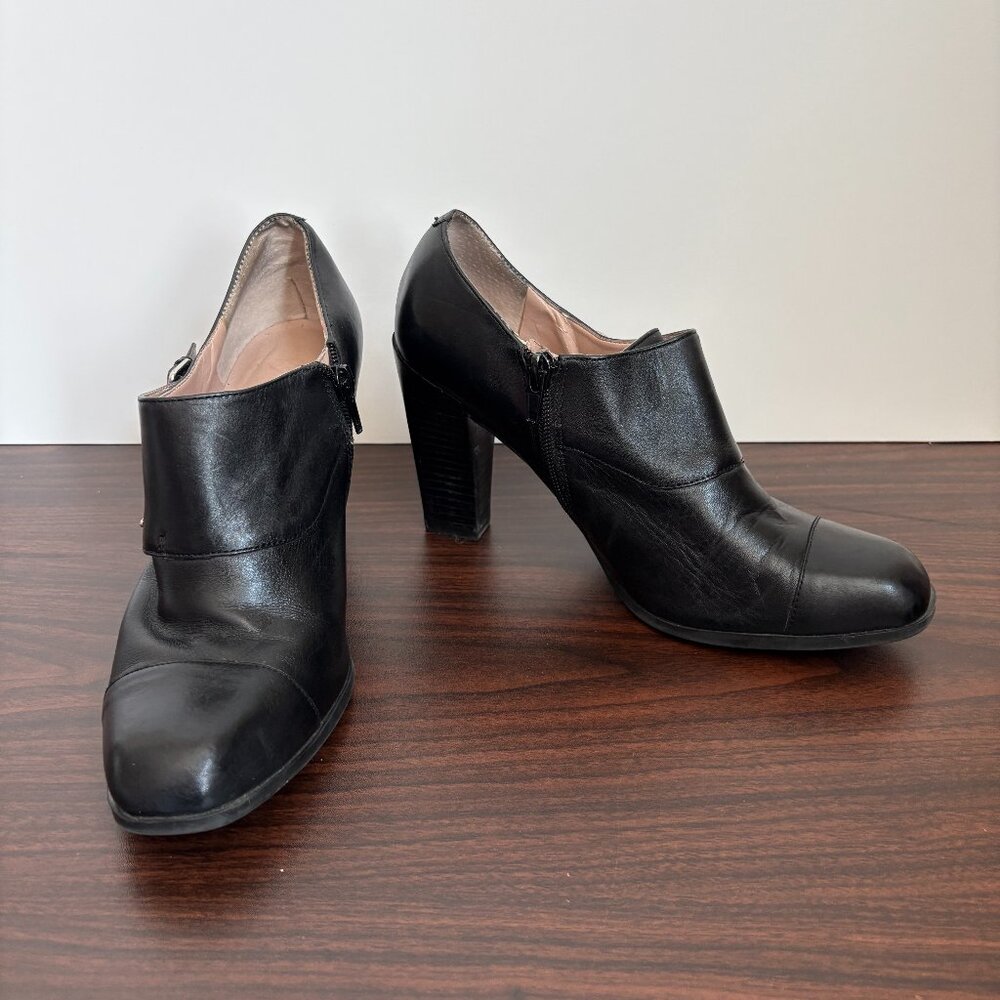 Marc Fisher Women’s Black Leather Booties High Heel Ankle Boots Office Chic 8